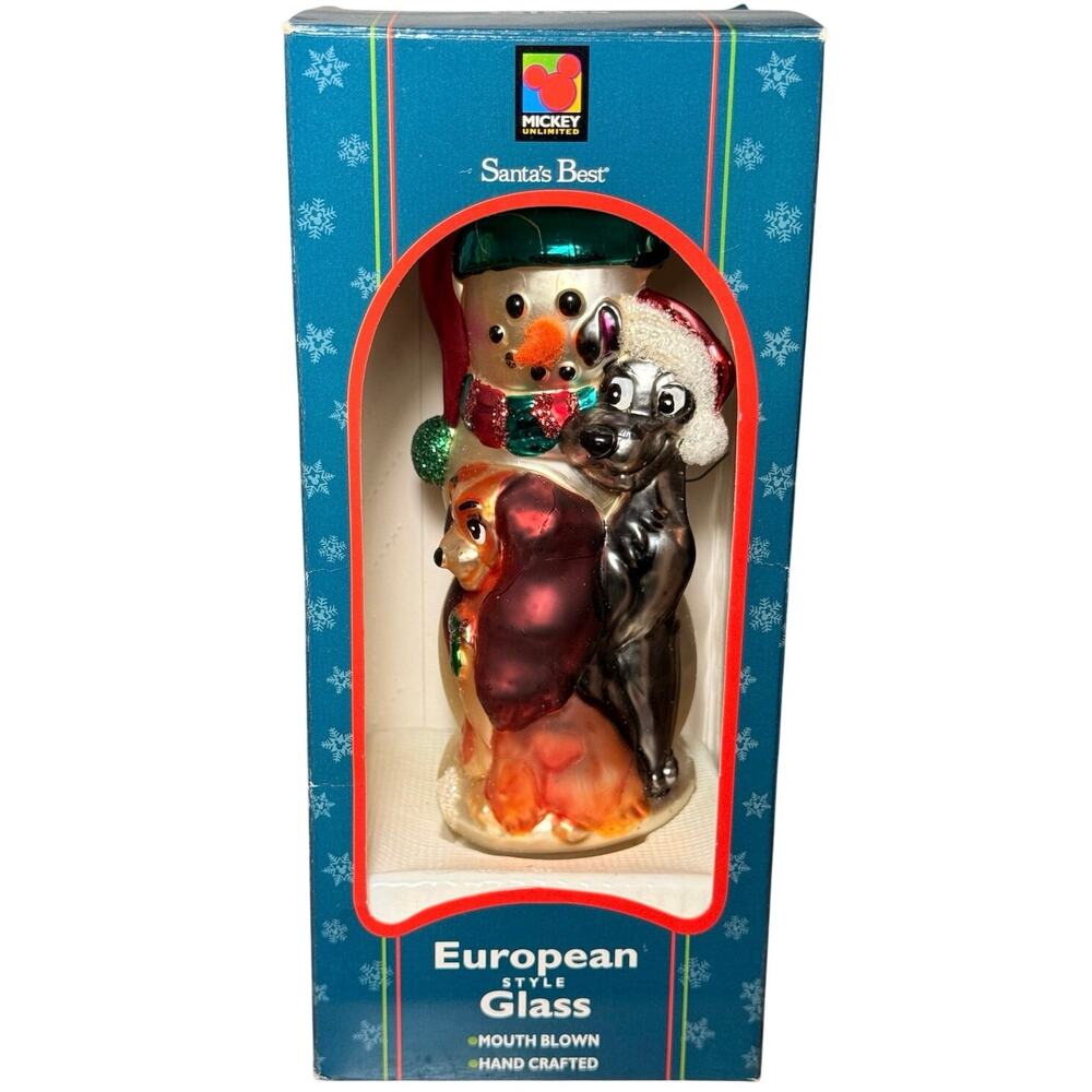 Vintage 1999 Disney Lady and the Tramp Snowman European Glass Christmas Ornament